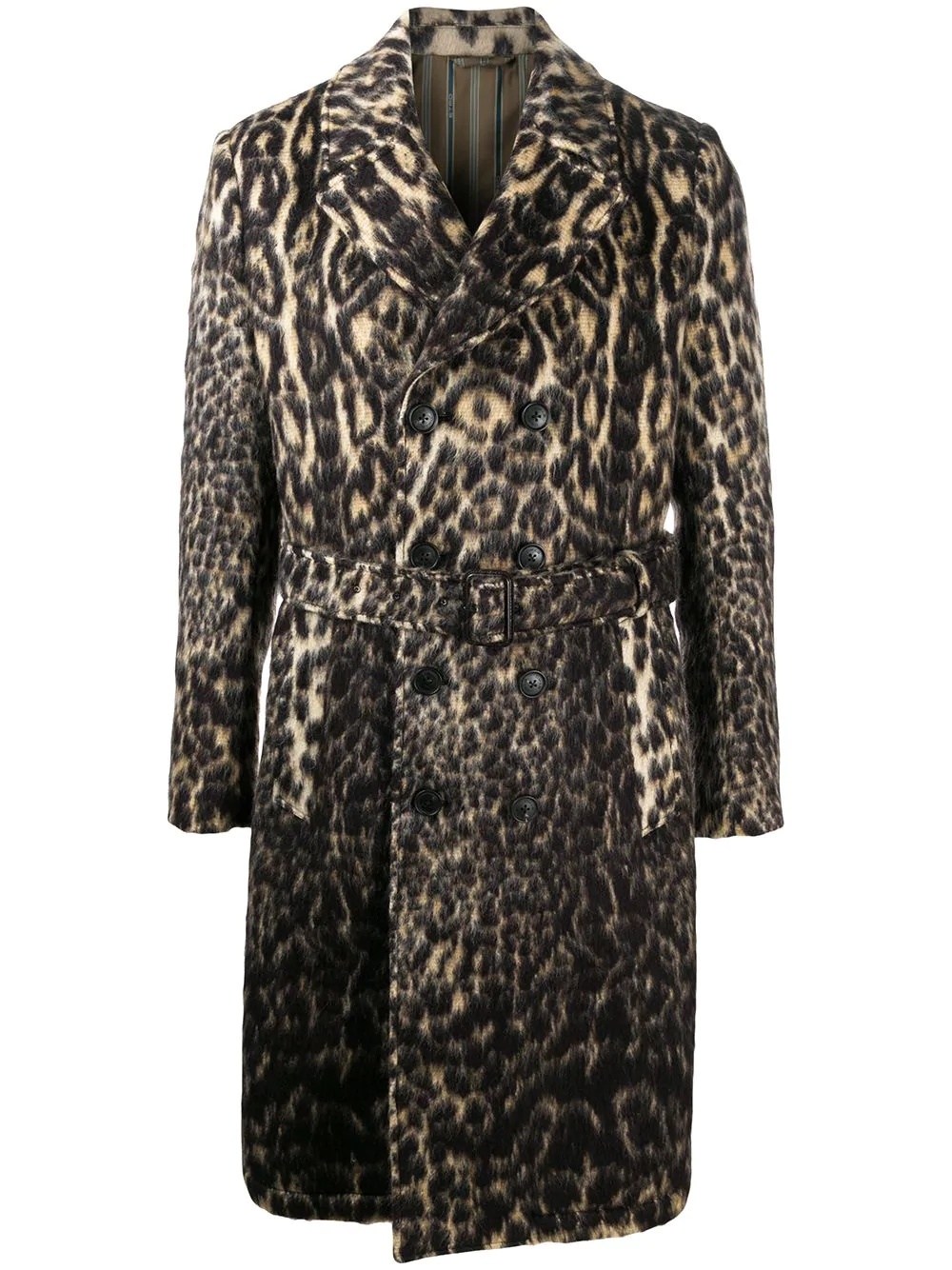 double-breasted leopard print coat - 1