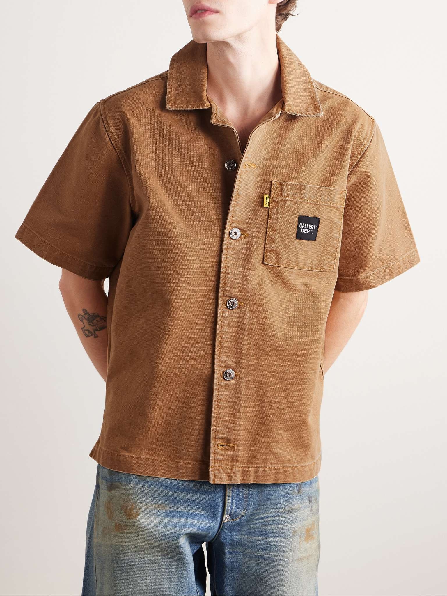 Parker Camp-Collar Logo-Appliquéd Printed Cotton-Canvas Shirt - 3