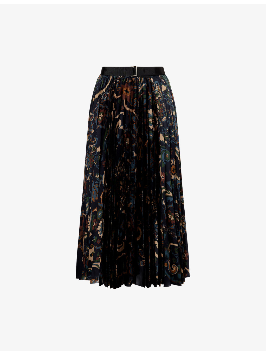 Floral Pleated Woven Midi Skirt - 1