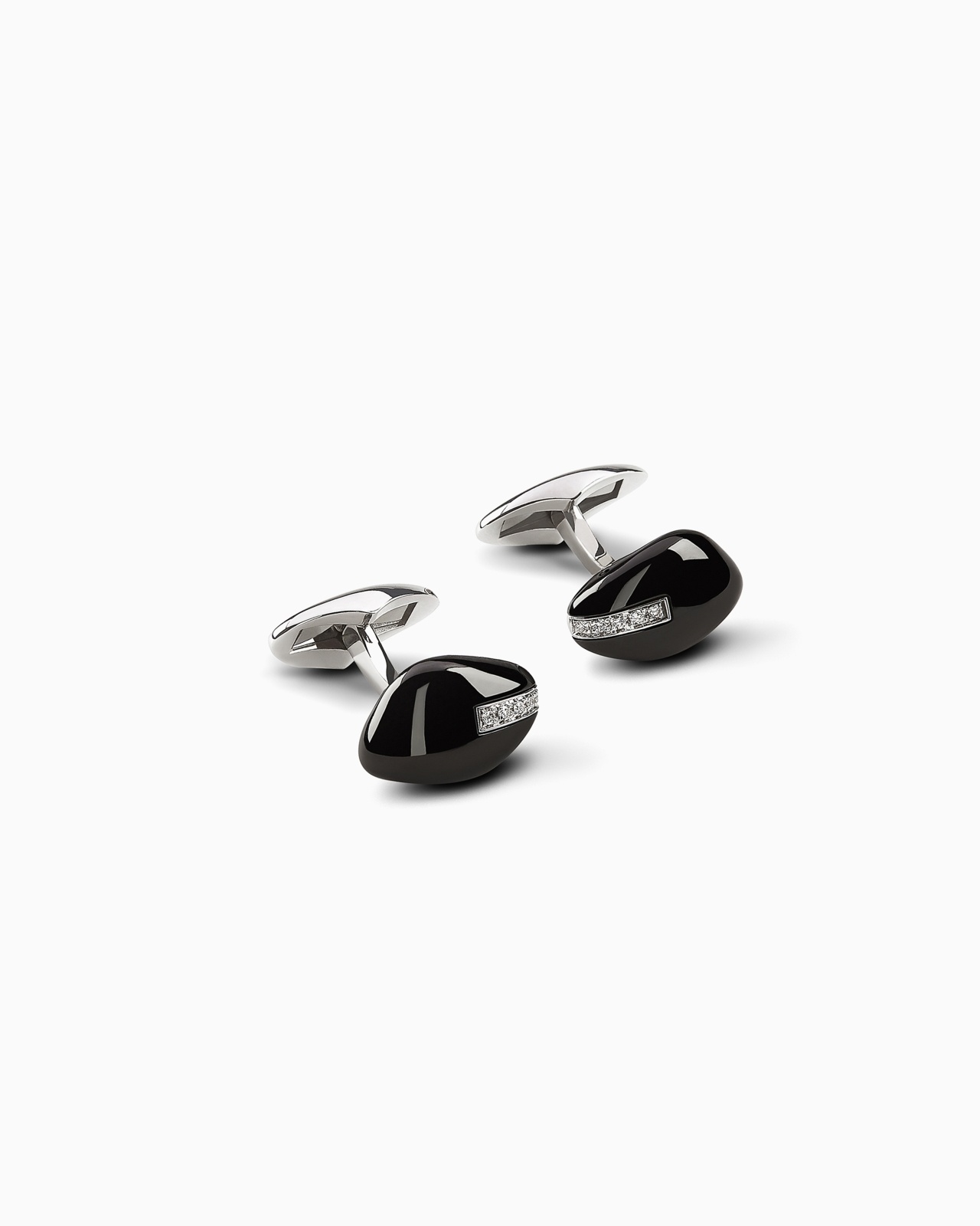 18K WHITE-GOLD, DIAMOND-AND-ONYX SÌ CUFFLINKS - 1