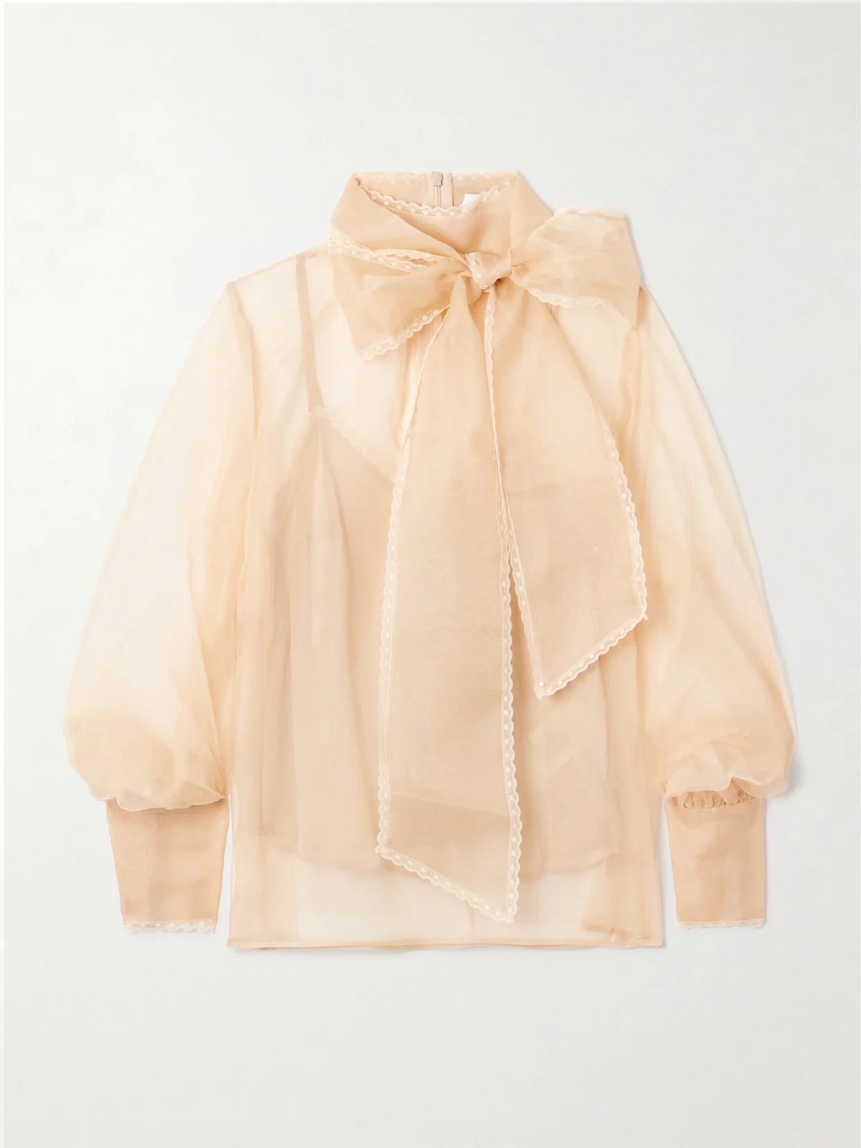 Pussy-bow Lace-trimmed Silk-organza Blouse - 1