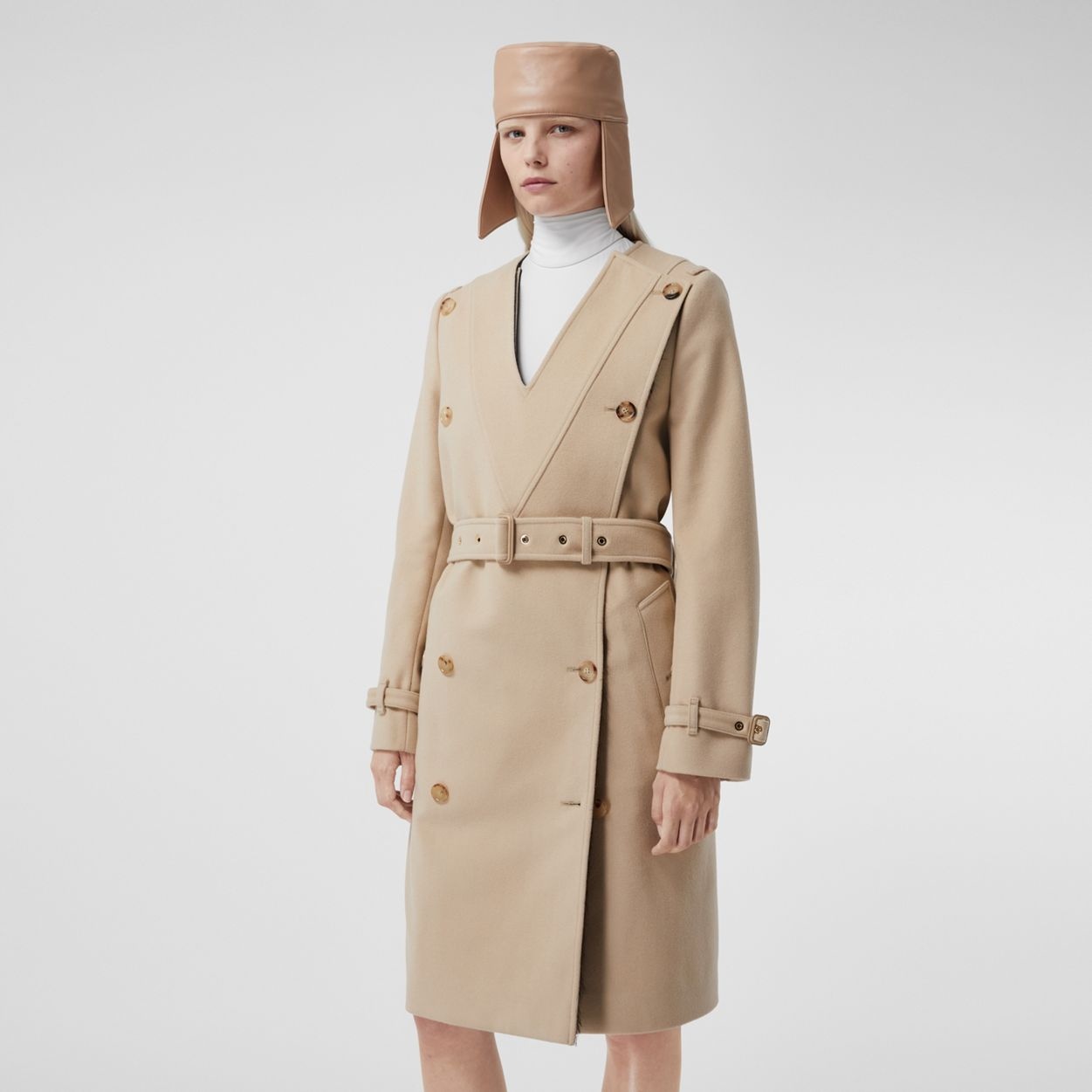 Contrast Facing Wool Cashmere V-neck Trench Coat - 5