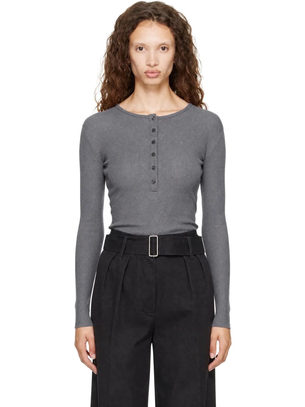 Gray Long Sleeve Henley - 1