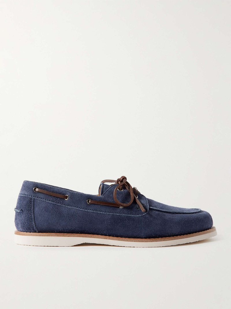 Leather-Trimmed Suede Boat Shoes 1
