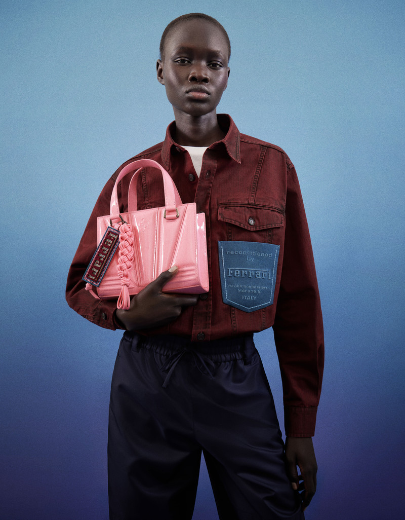 Ferrari Reconditioned by Ferrari GT mini tote bag in patent leather with scoubidou detail outlook