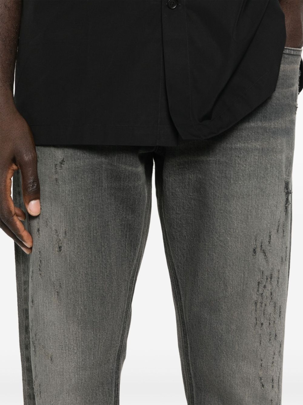 logo-plaque distressed straight jeans - 5