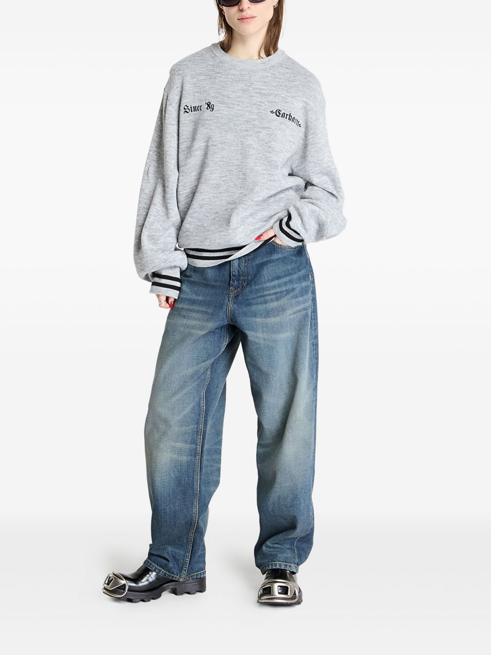 embroidered ribbed-cuff sweater - 2