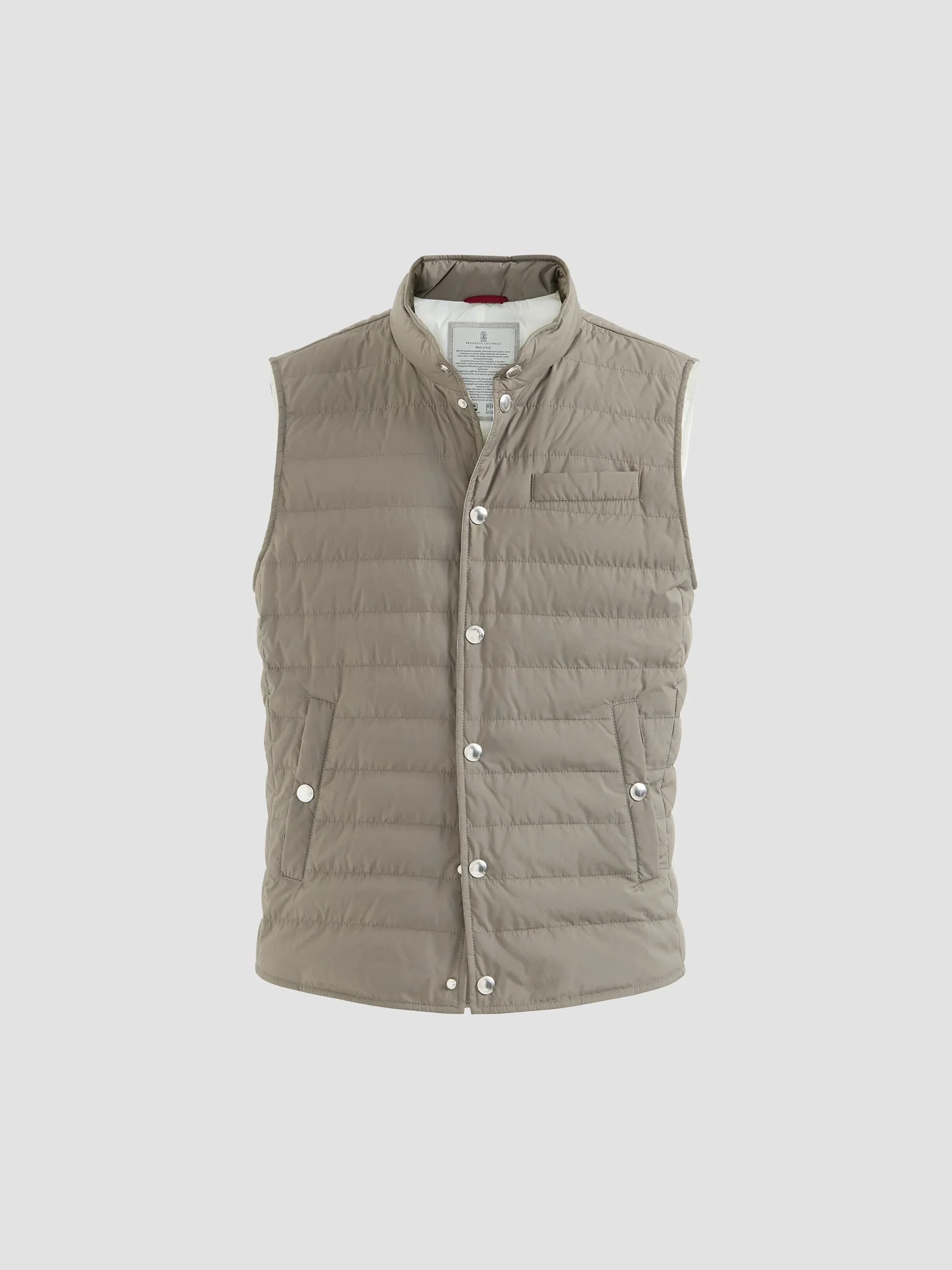 Men's Lightweight Techno Fabric Down Vest - Military - 1