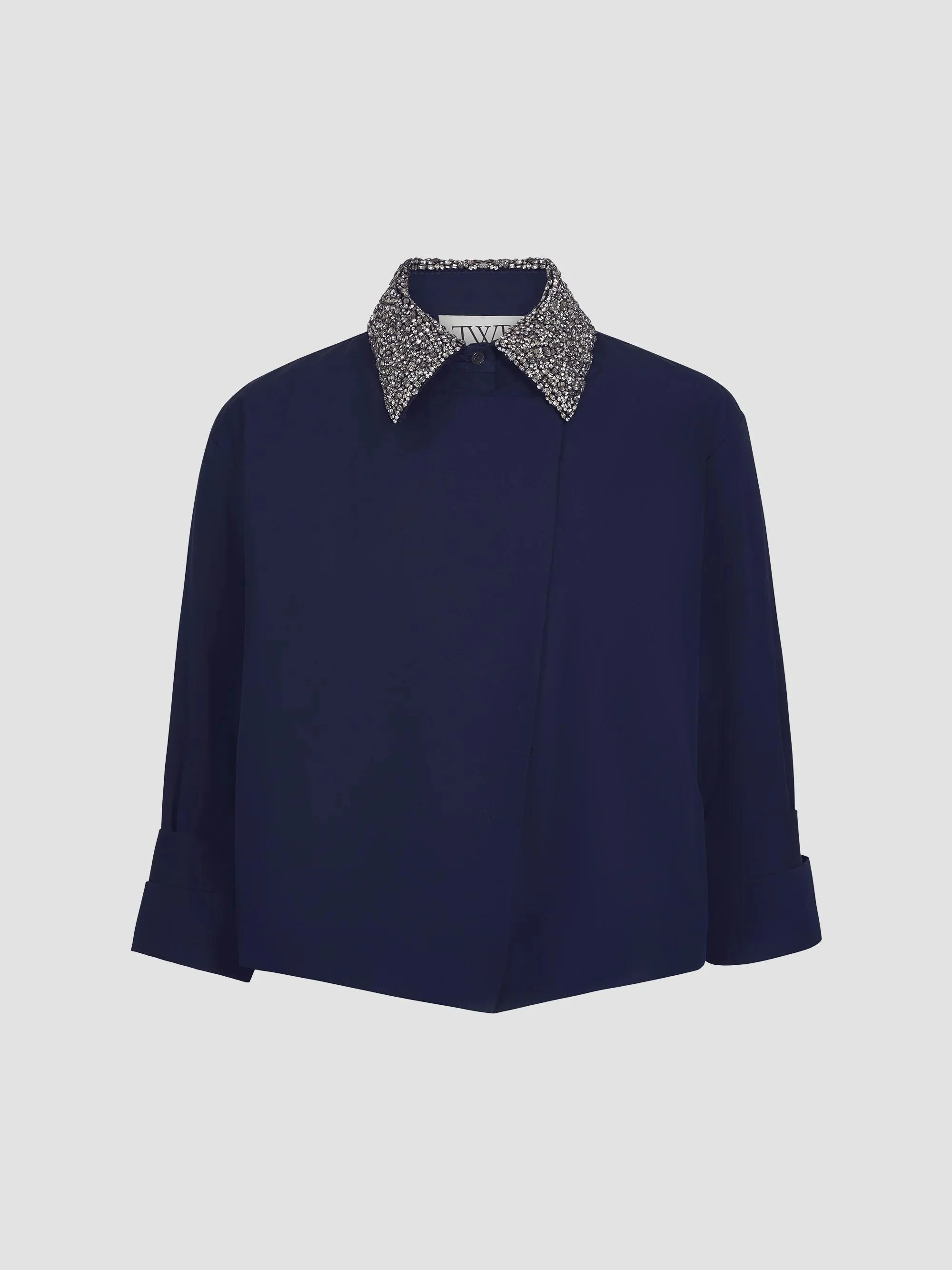 Women's New Chapter Crystal-Collar Cotton Shirt - Midnight - 1