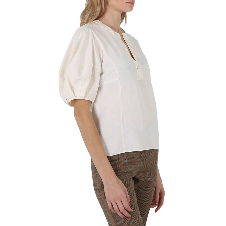 Chloe Ladies Iconic Milk Linen Silk Canvas Puff-Sleeve Blouse - 3