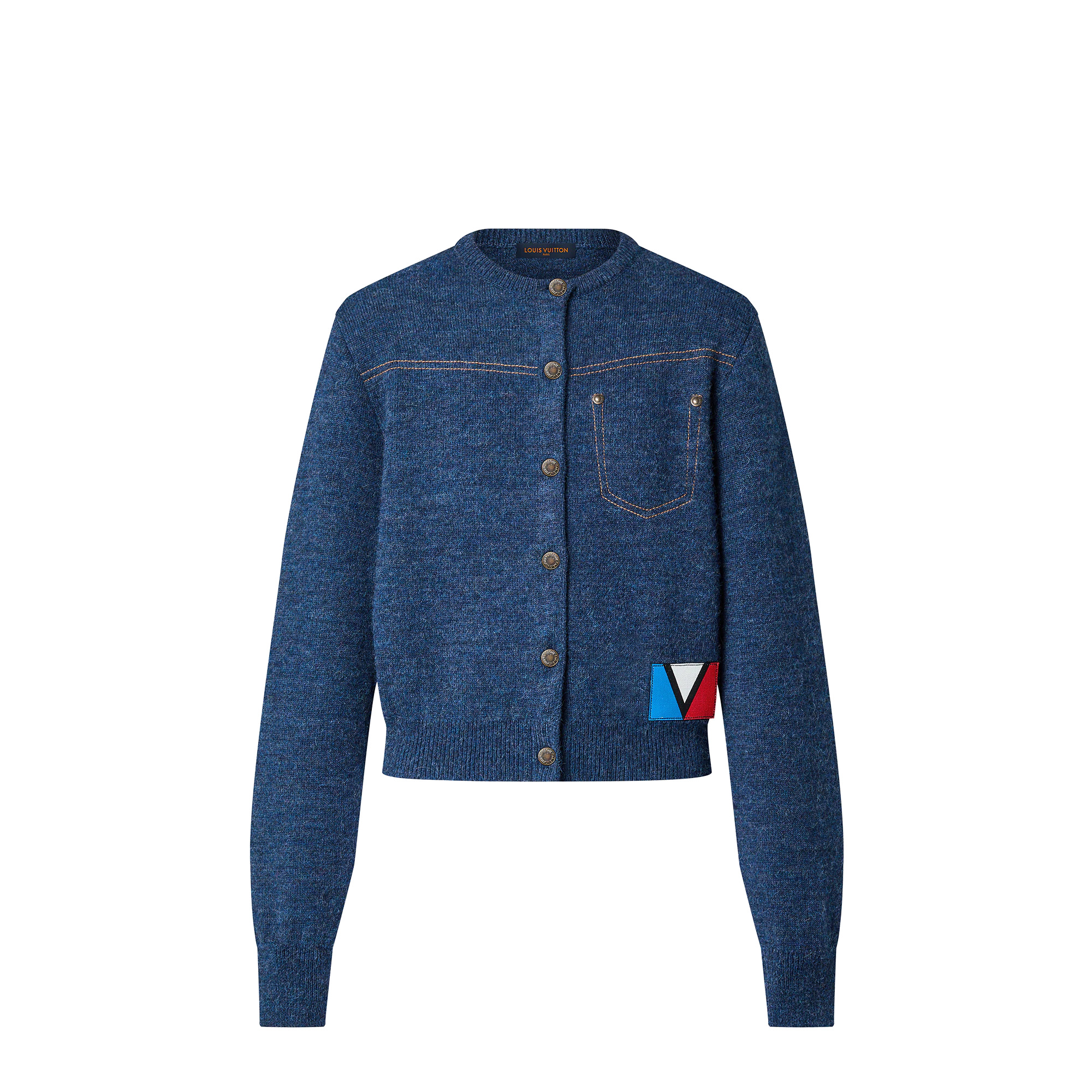 Denim-Effect Knit Cardigan - 1