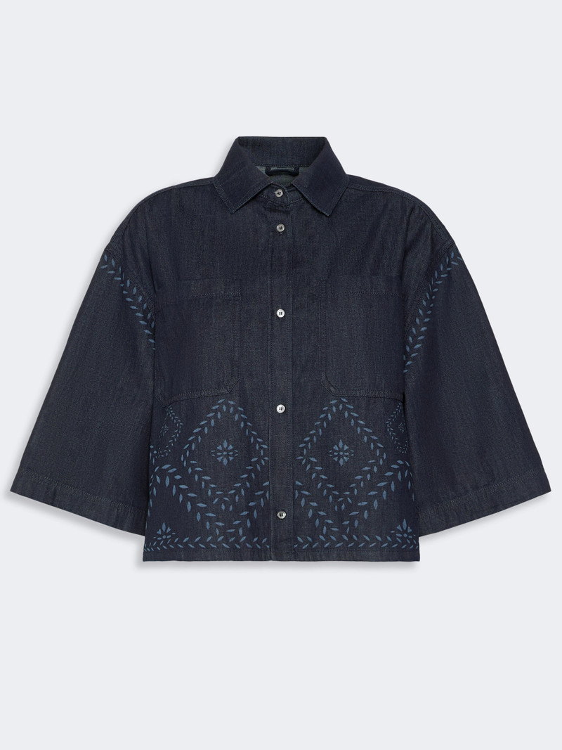 ALARE Boxy shirt in laser-treated cotton denim - NAVY 1