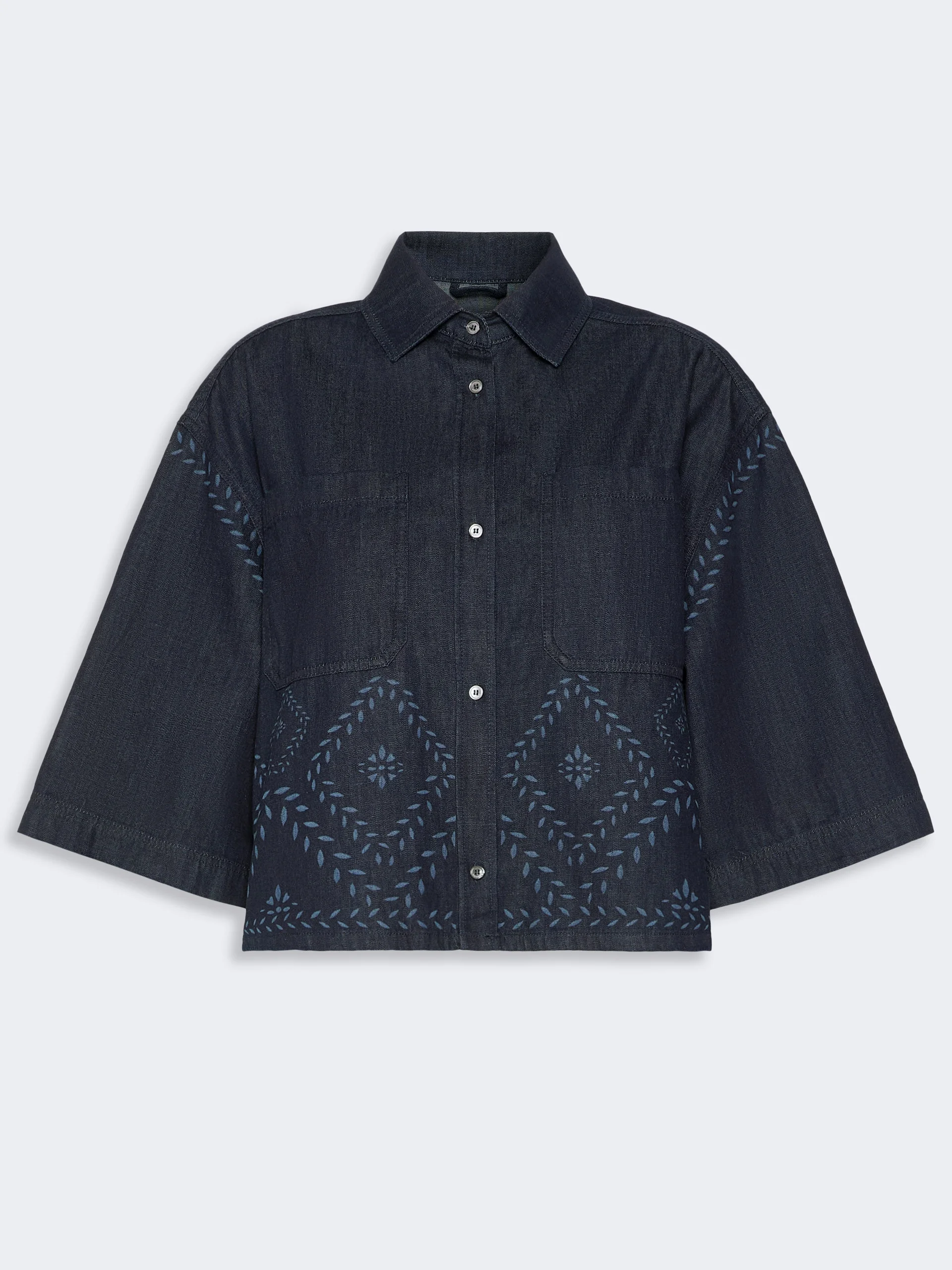 ALARE Boxy shirt in laser-treated cotton denim - NAVY - 1