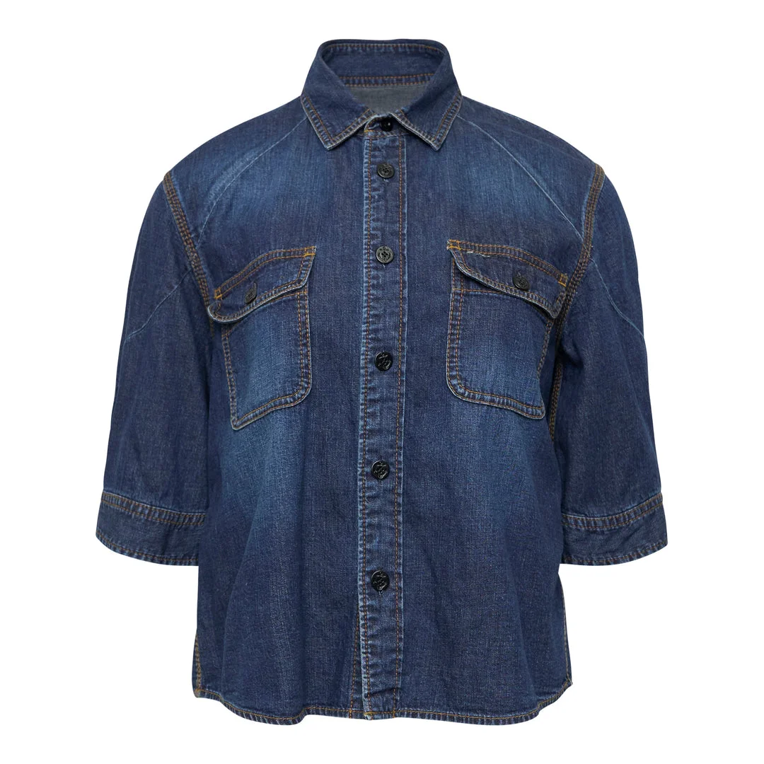 Cropped Denim Shirt - 1