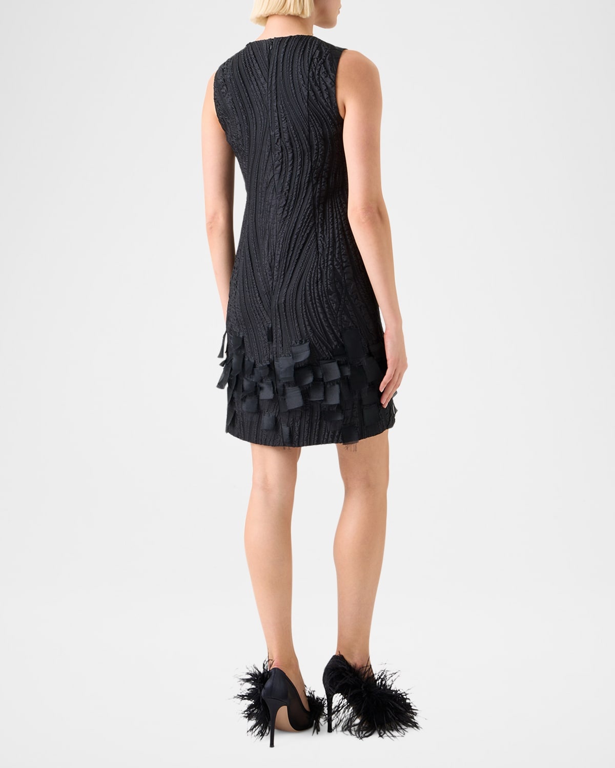 Waves And Ribbons Jacquard Sleeveless Mini Dress - 3