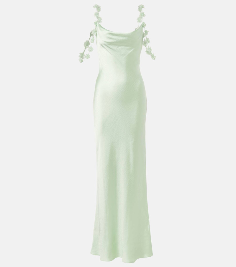 Floral-appliqué satin gown 1