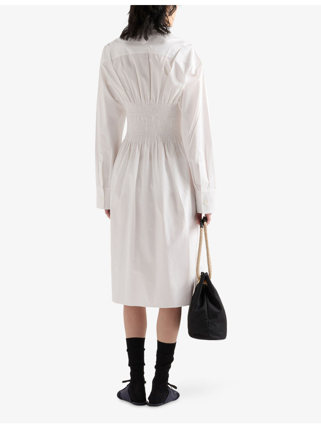 Smocking--Stitched Long-Sleeved Cotton-Canvas Midi Dress - 3
