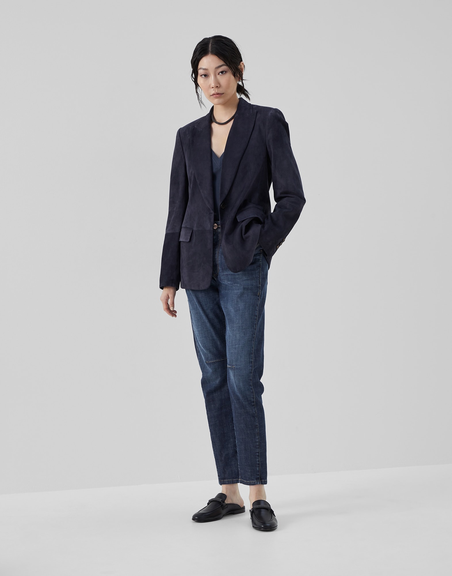 Comfort denim slim tapered trousers with shiny bartack - 4