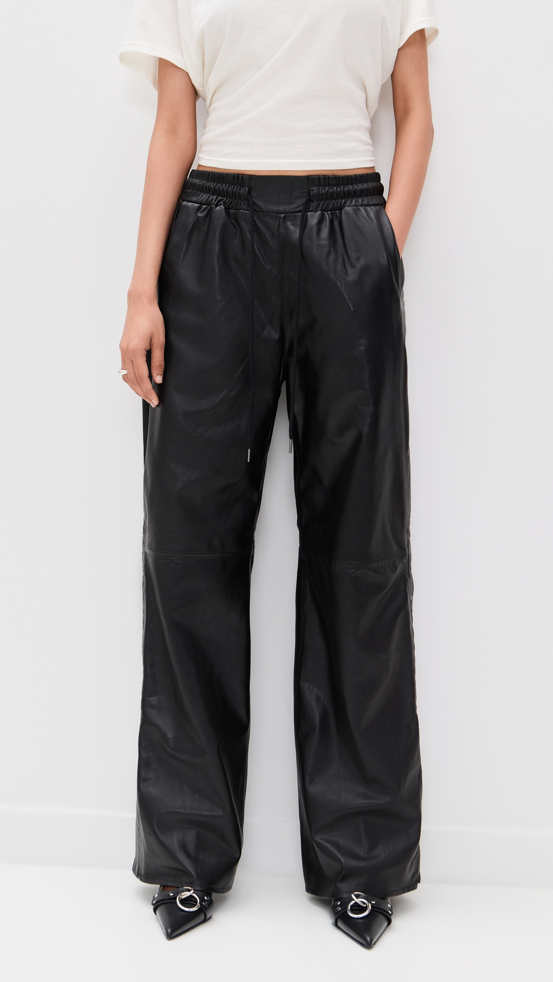 Wide Leg Leather Pants - 2