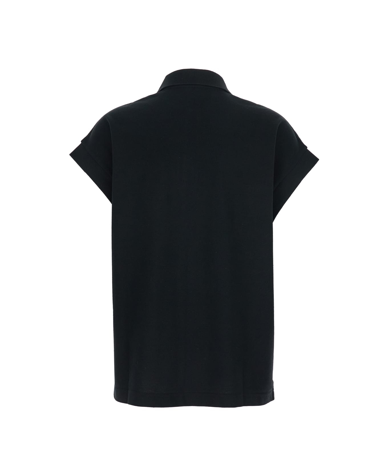 Black Sleeveless Polo Shirt With Classic Collar And Cassandre Embroidery On The Front In Cotton Woma - 2