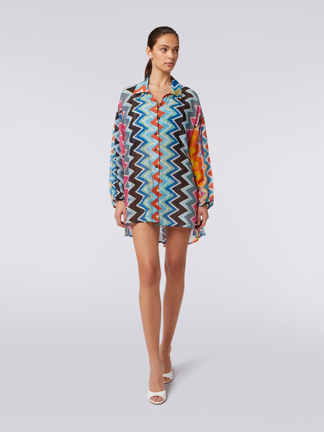 Silk and cotton oversize blouse with zigzag print - 2