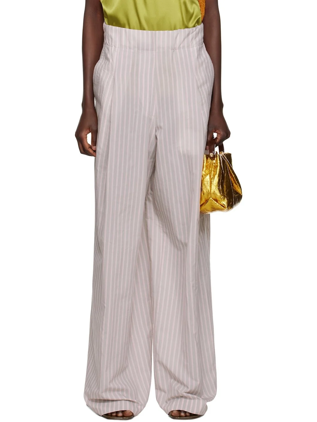 Gray & Pink Wide Pleated Trousers - 1