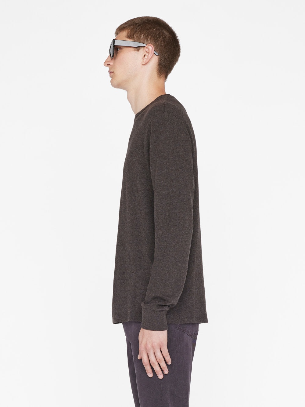 Duo Fold Long Sleeve Crew in Heather Espresso - 7
