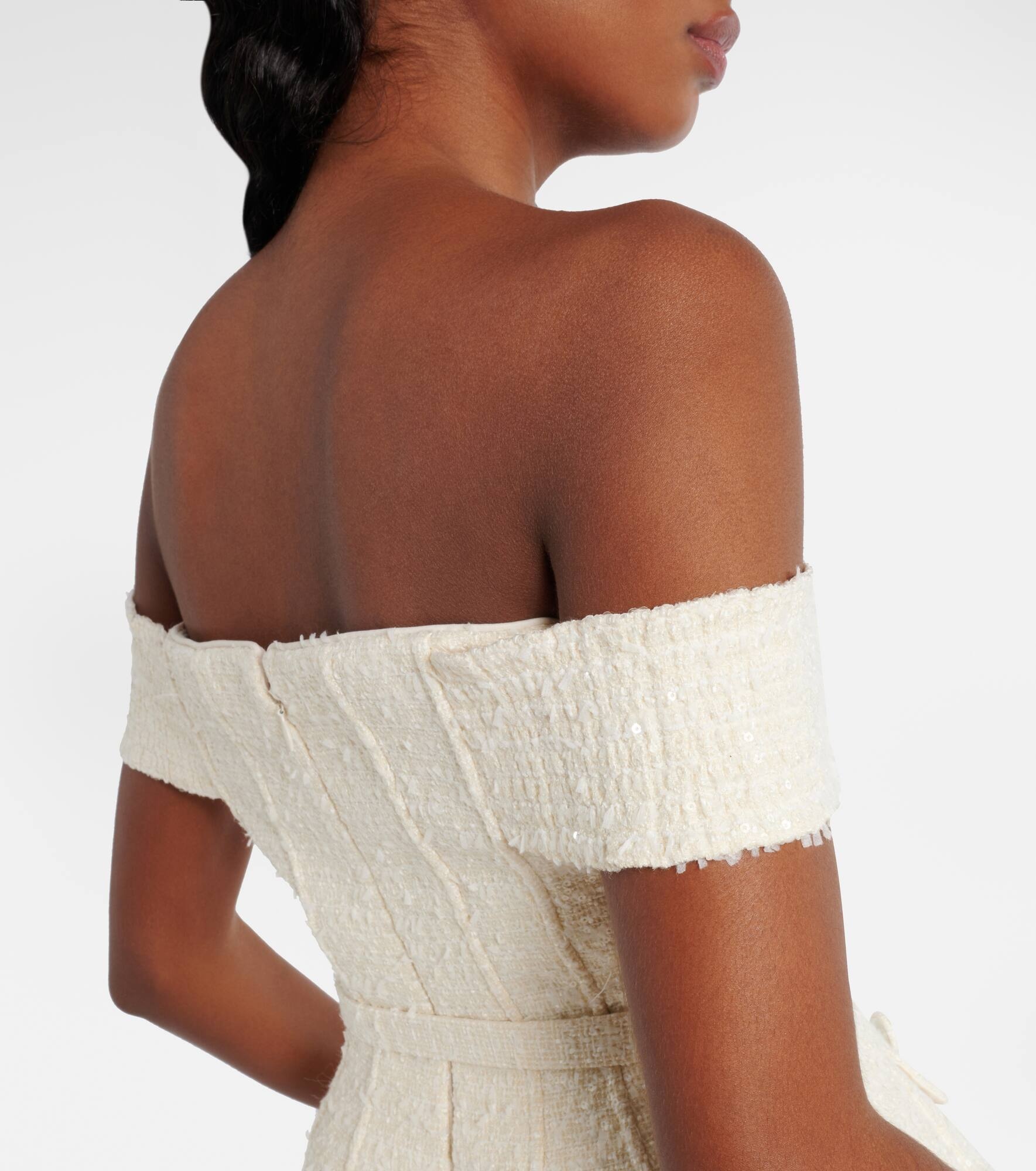 Bridal sequined bow-detail peplum midi dress - 7