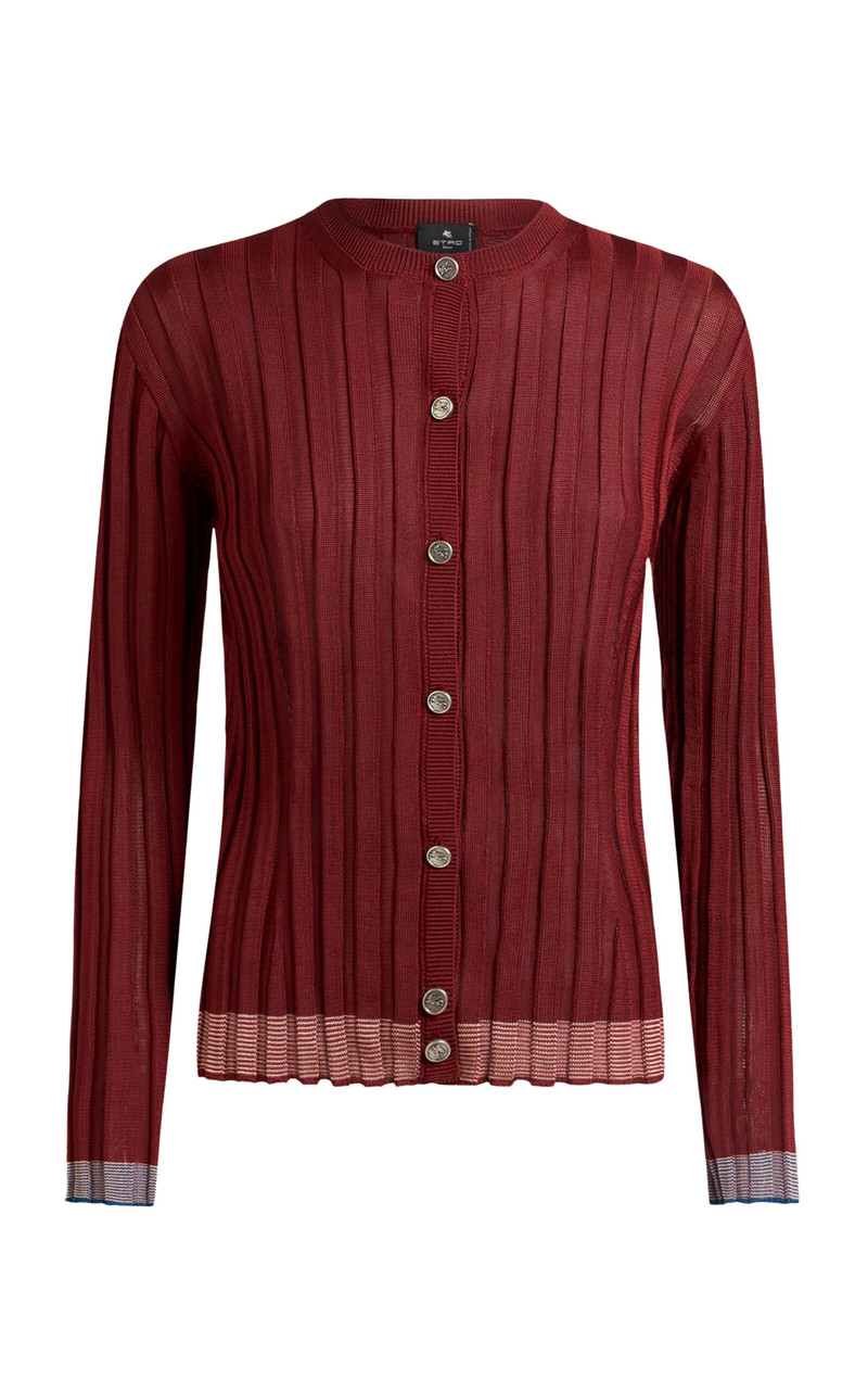Ribbed-Knit Cardigan burgundy 1