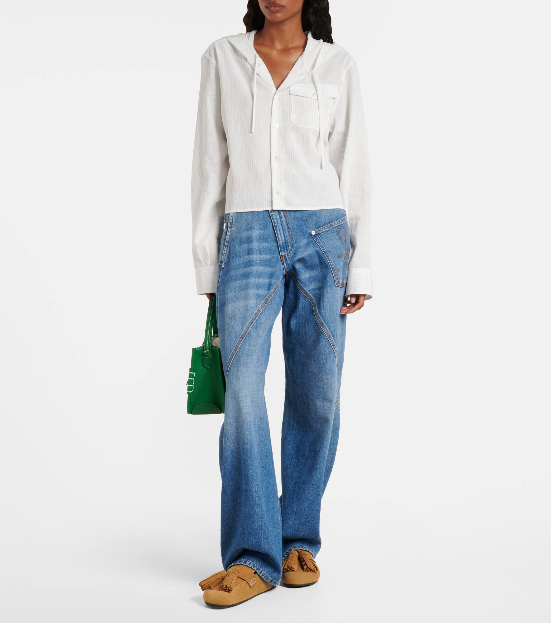 Pinstripe cropped hooded shirt - 2