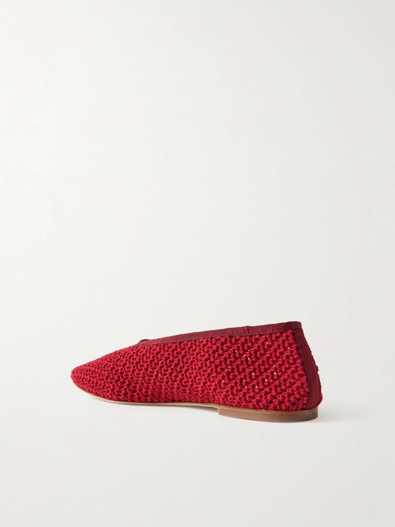 Alba grosgrain-trimmed crocheted ballet flats Red - 3
