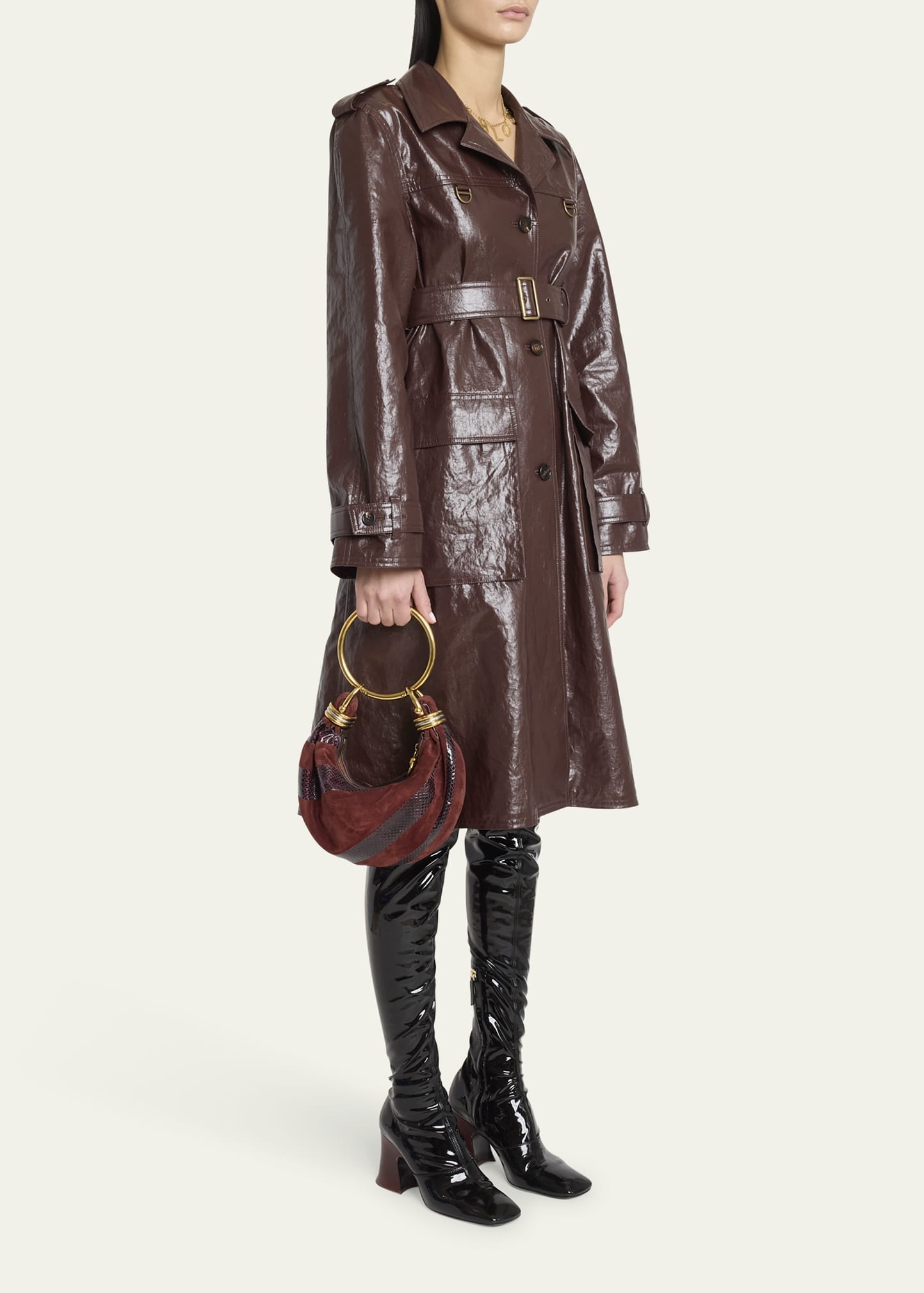 Bracelet Shoulder Bag in Calfskin Suede and Snakeskin - 6