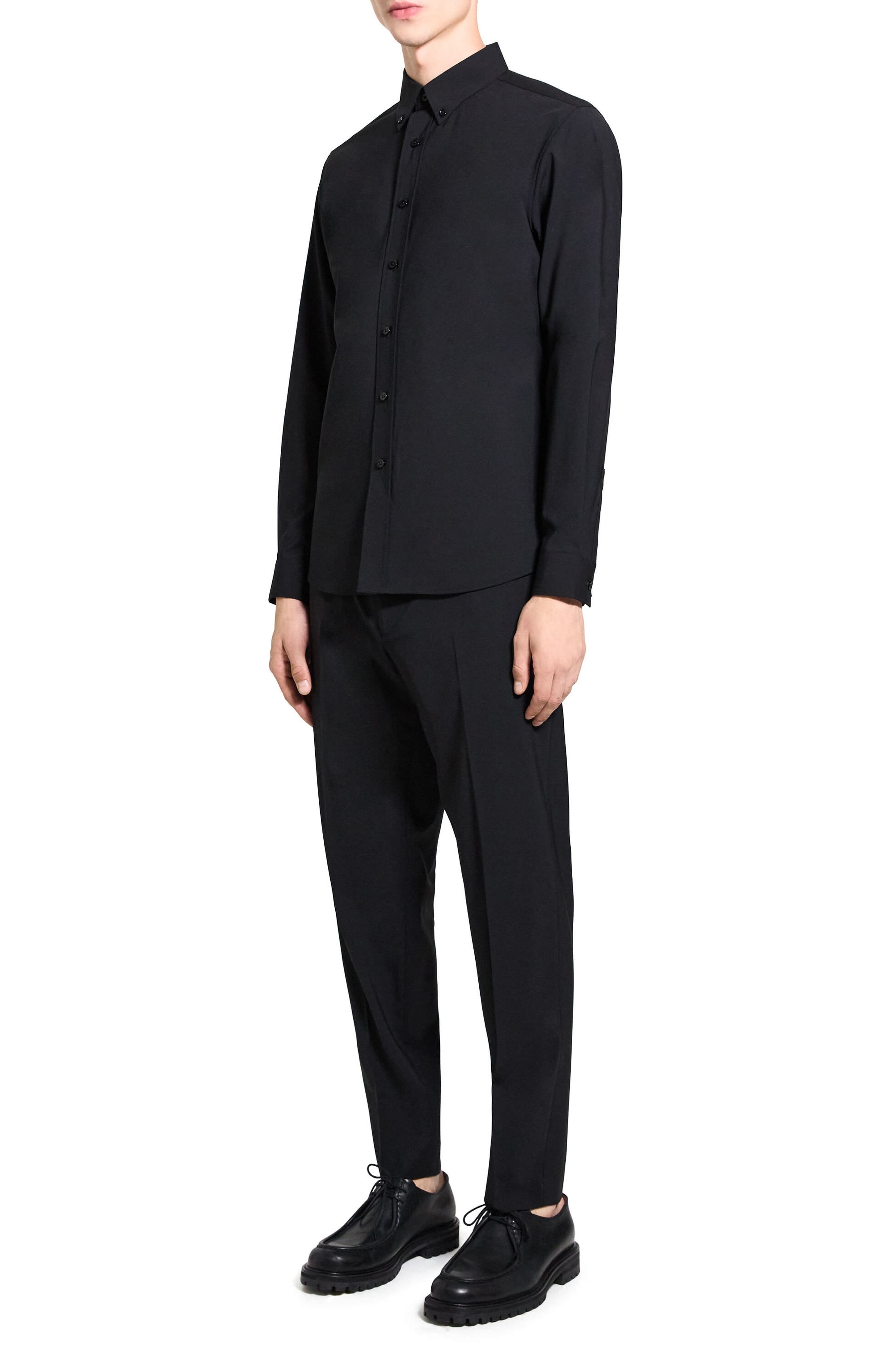 Theory Hugh Stretch Virgin Wool Button-Down Shirt in Black at Nordstrom - 8