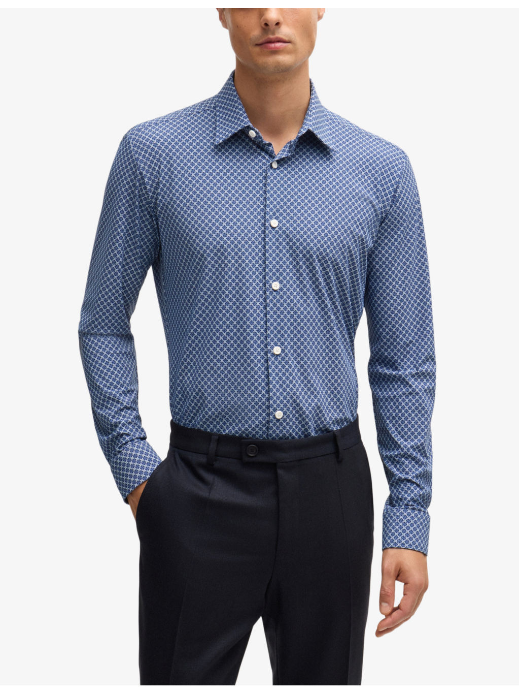 Geometric-pattern slim-fit stretch-jersey shirt - 3
