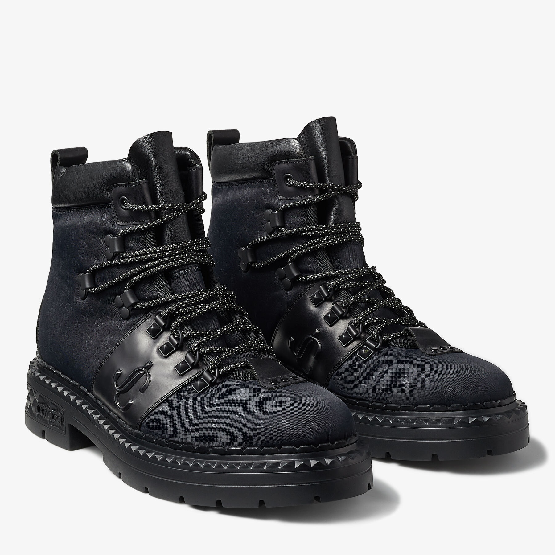 JIMMY CHOO Marlow Hiking Boot Black JC Nylon and Leather Hiking Boots REVERSIBLE
