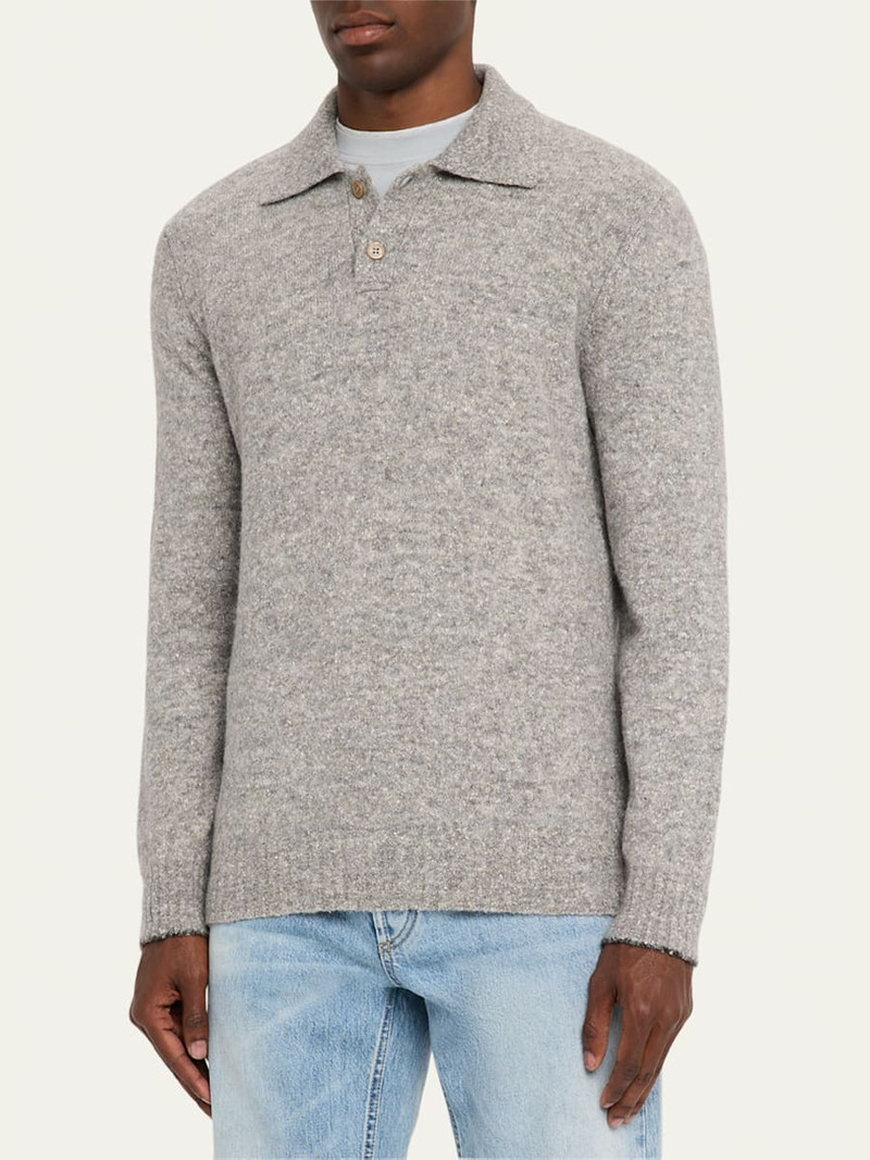 Brunello Cucinelli Men's Wool and Nylon Melange Polo Sweater outlook