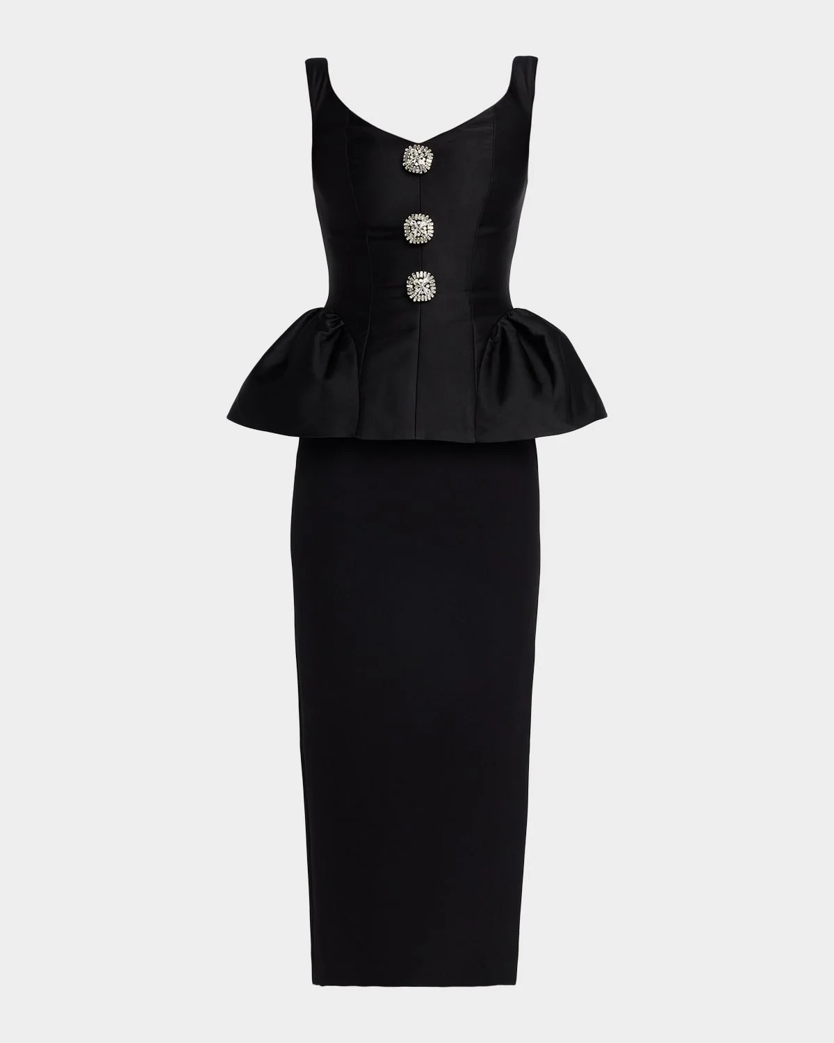 Crystal Button-Front Sleeveless Peplum Midi Dress - 1