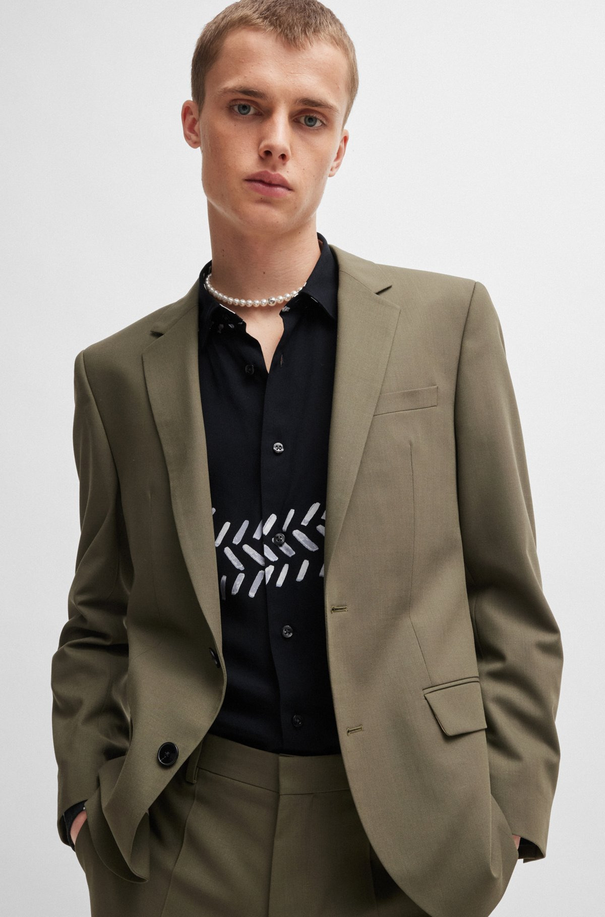 RELAXED-FIT SHIRT IN PRINTED CANVAS WITH KENT COLLAR - 6
