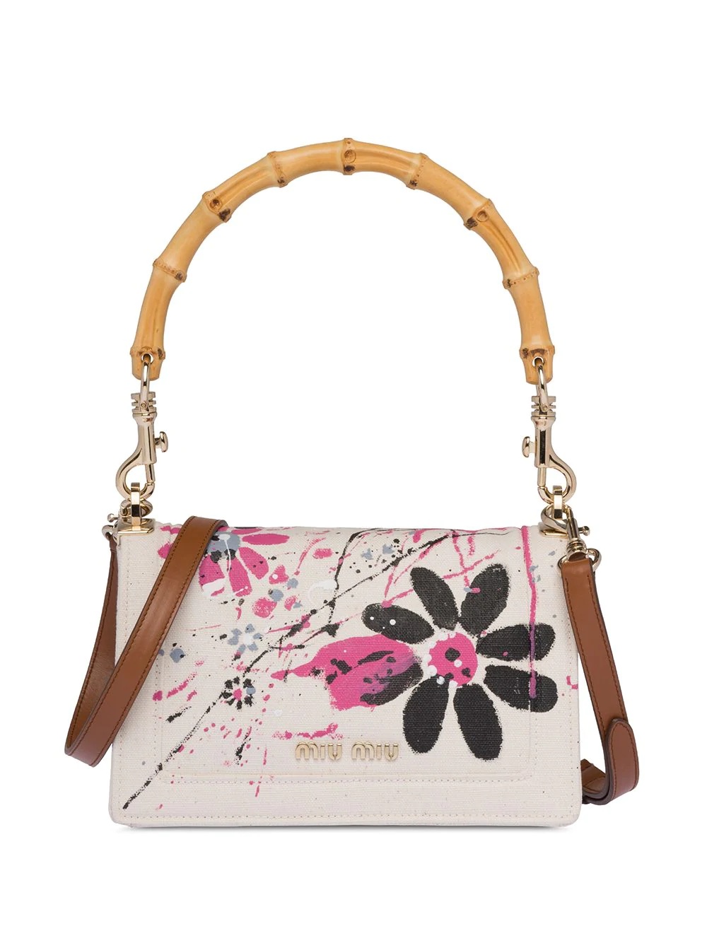 bamboo-handle canvas shoulder bag - 3