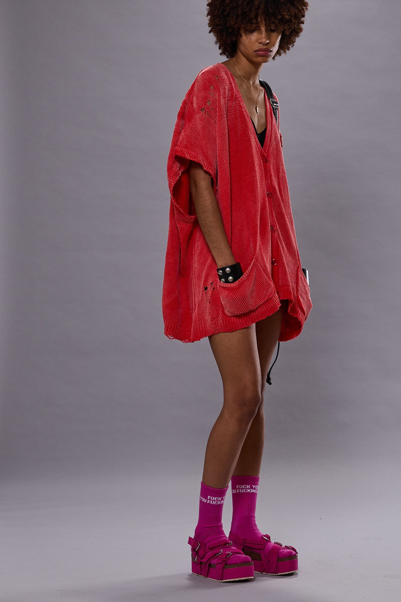 R13 SLEEVELESS BOXY CARDIGAN DRESS - RED - R13 outlook