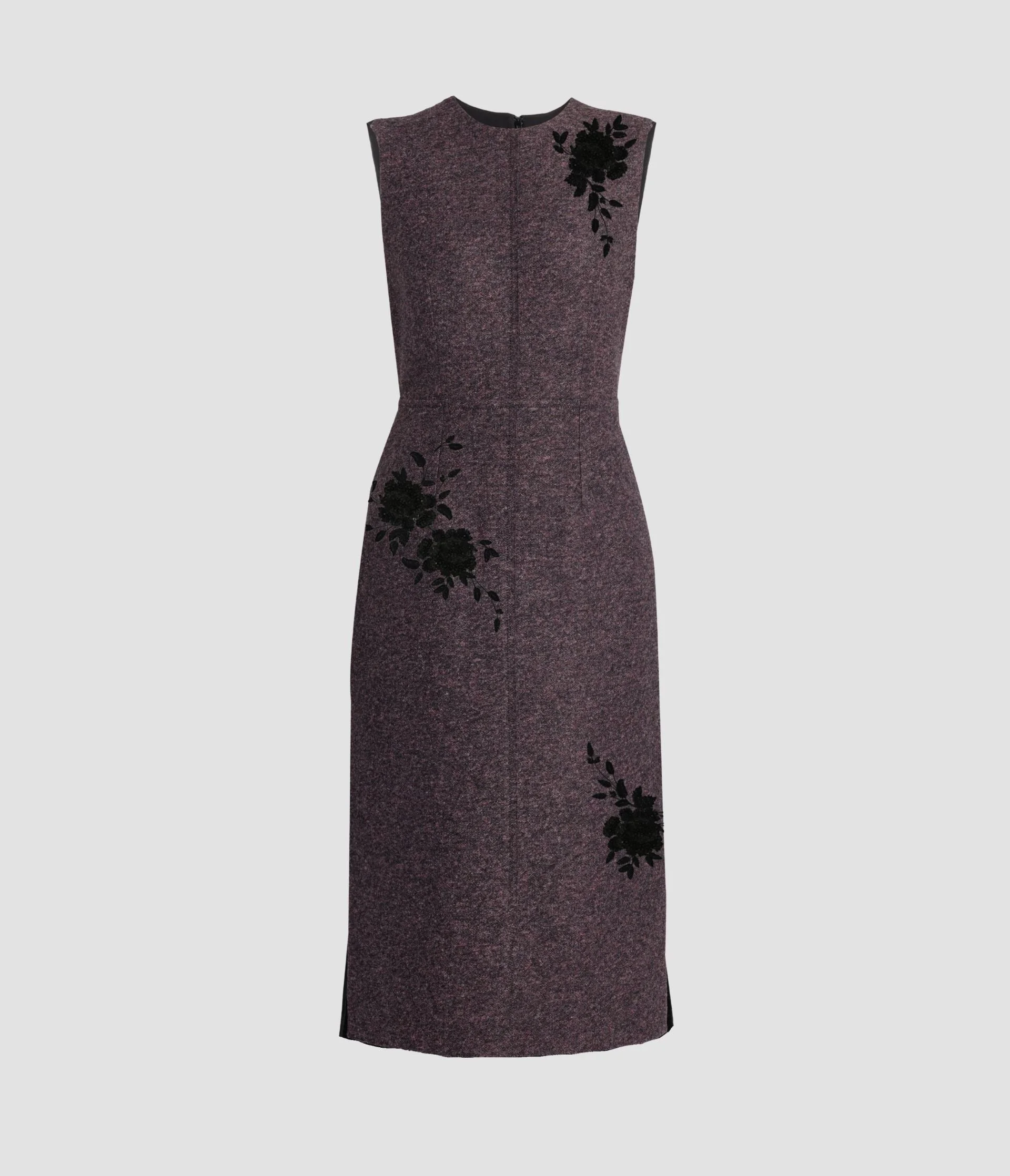 FLORAL EMBROIDERED WOOL SLEEVELESS MIDI DRESS - 1