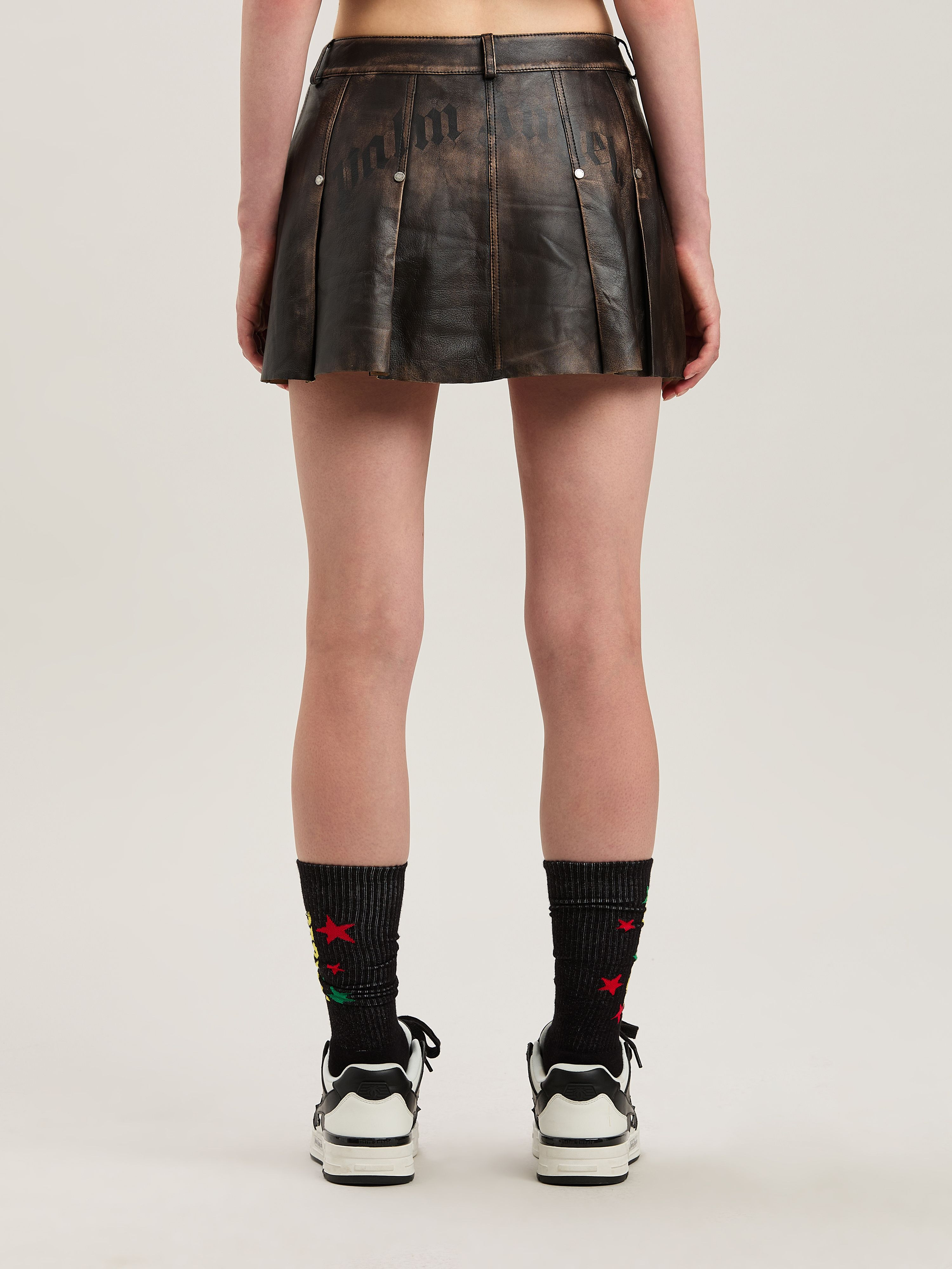 Curved logo Leather miniskirt - 5