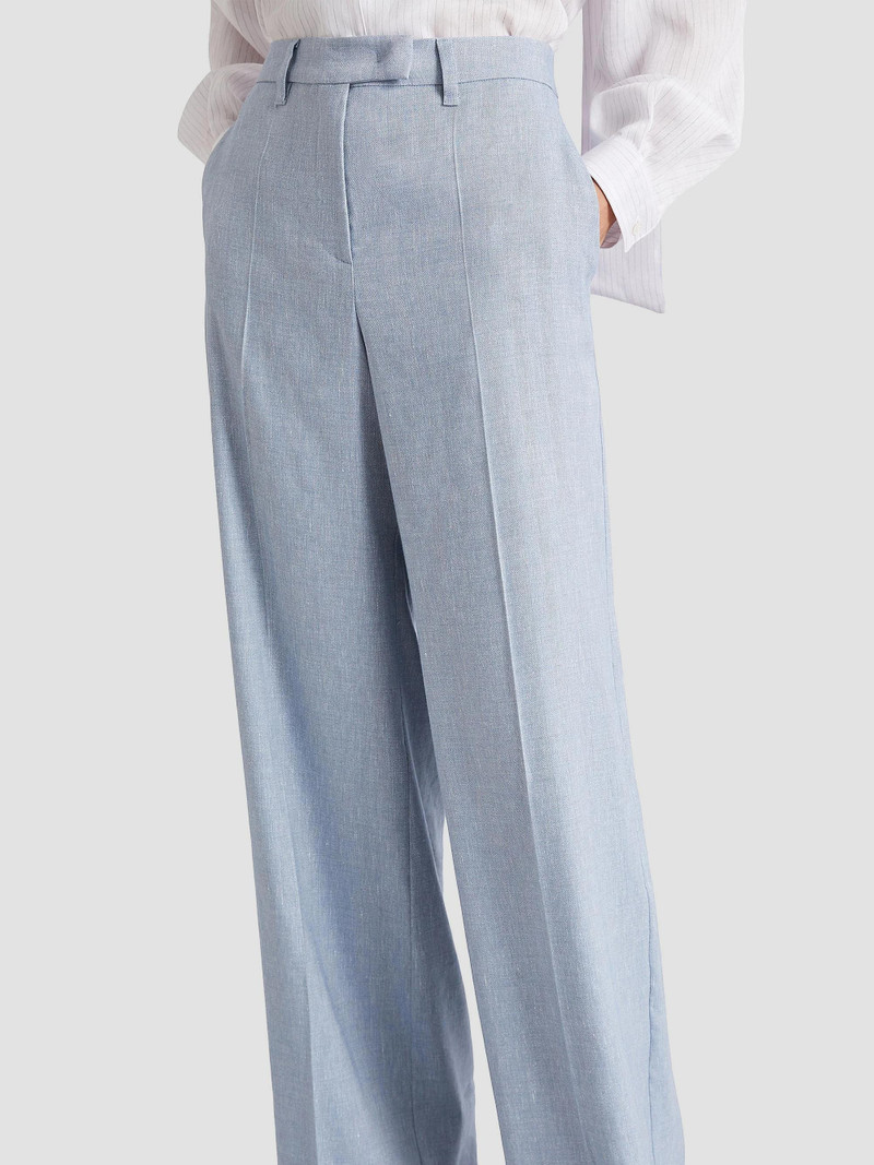 Women's Herringbone Linen and Viscose Palazzo Trousers - Light Blue 4