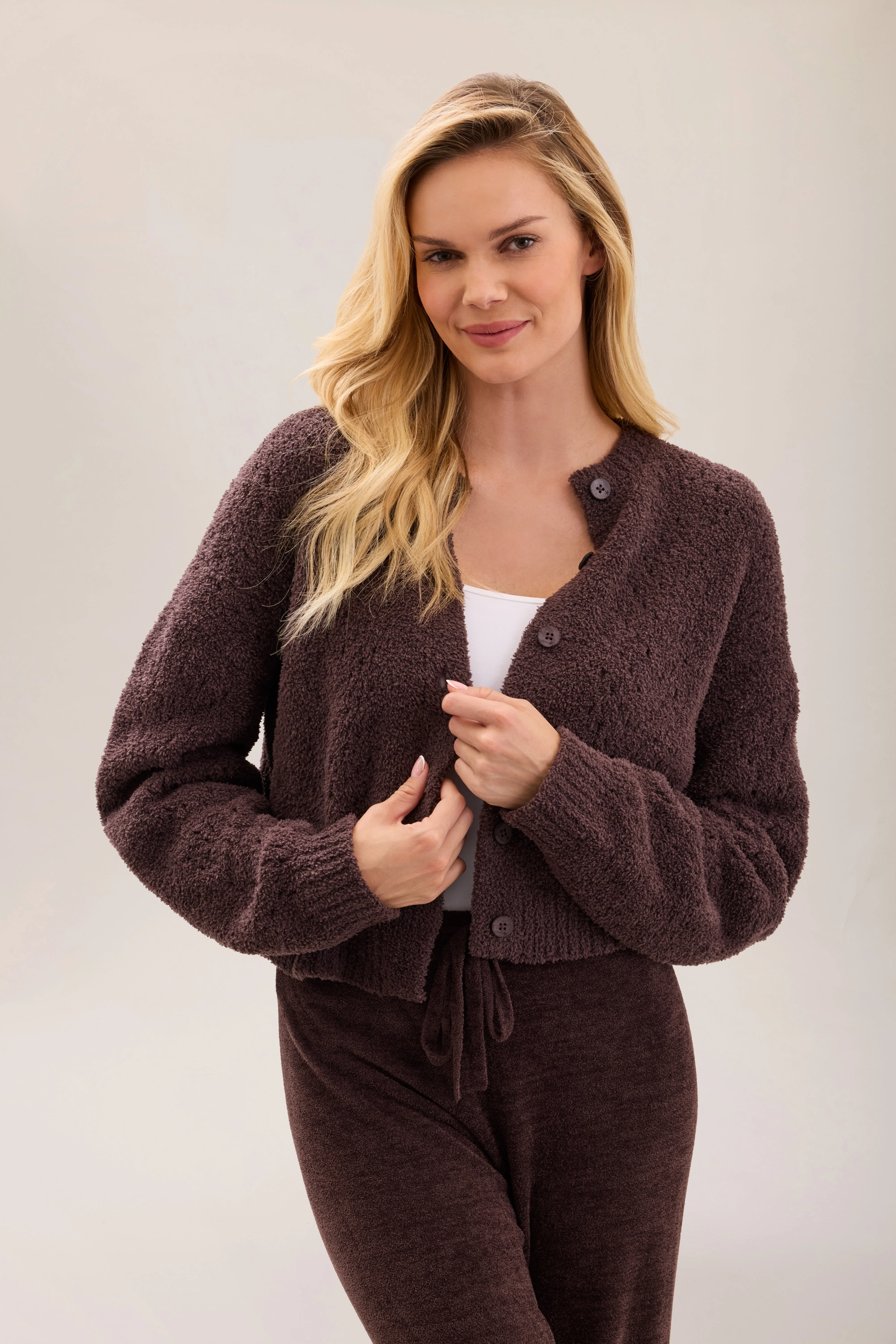 CozyChic® Pointelle Cropped Cardigan - 1