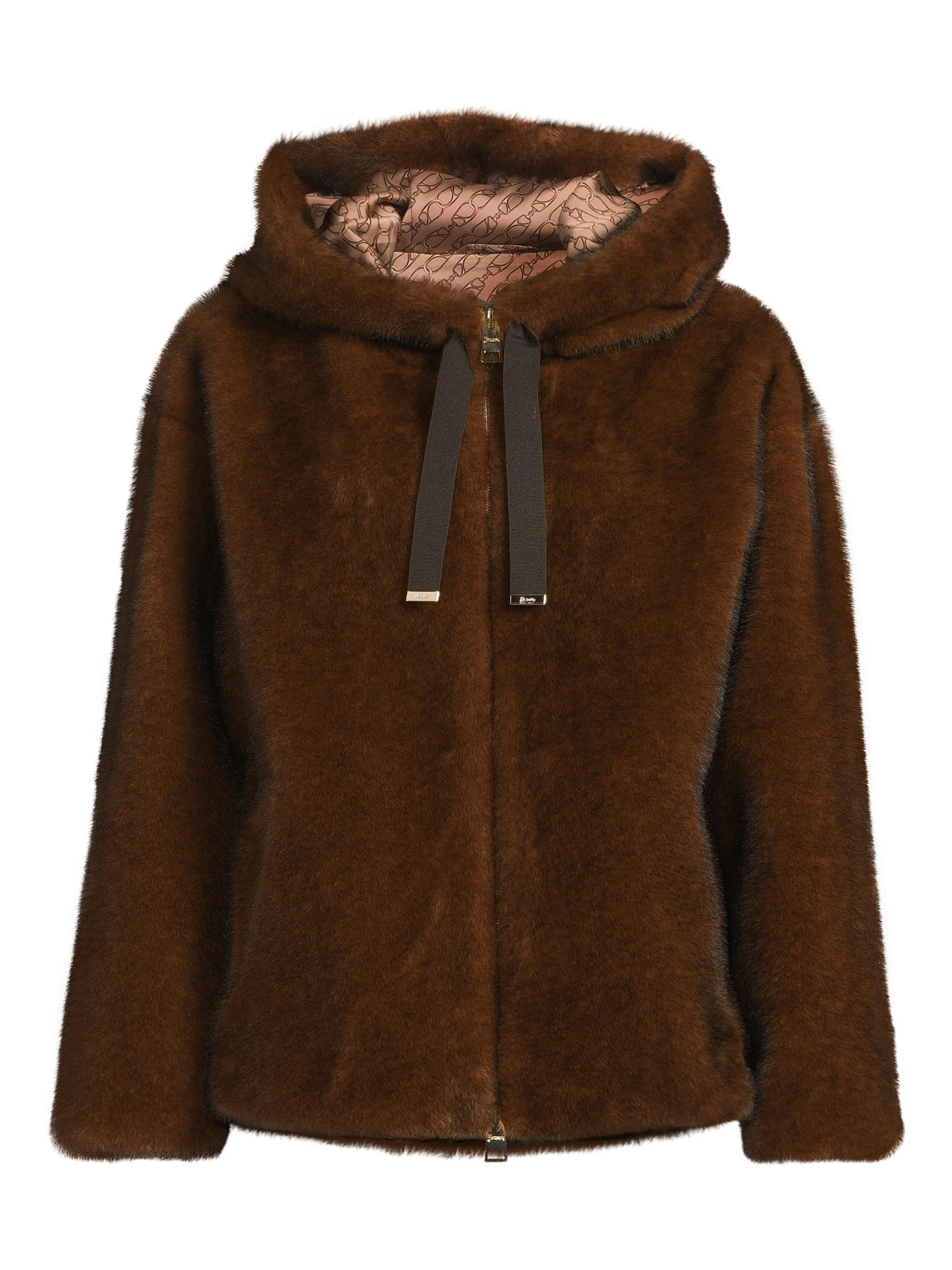 Women's Melange Faux-Fur Blouson Jacket - Marrone Scuro - 1
