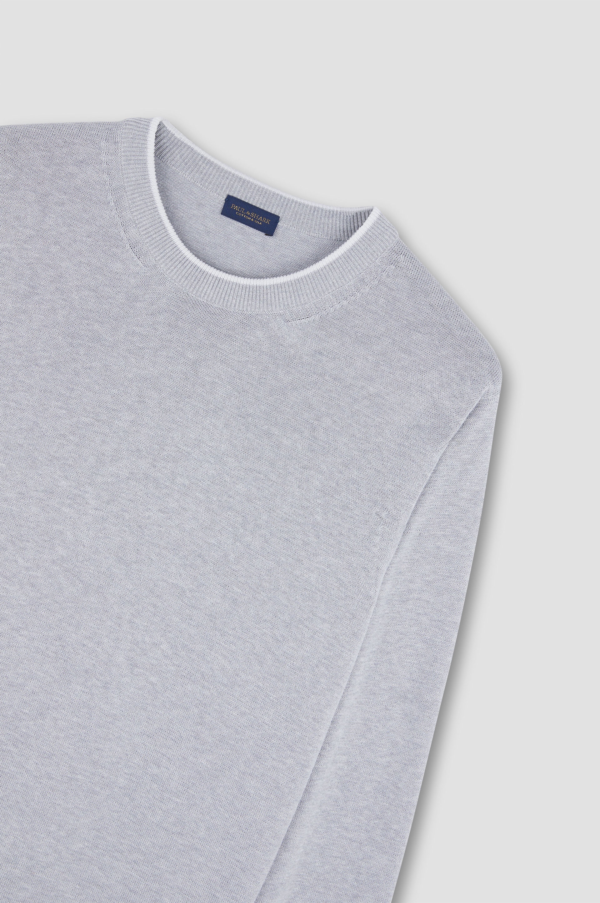 CREW NECK SWEATER IN COTTON AND SILK WITH CONTRASTING TRIM - 6