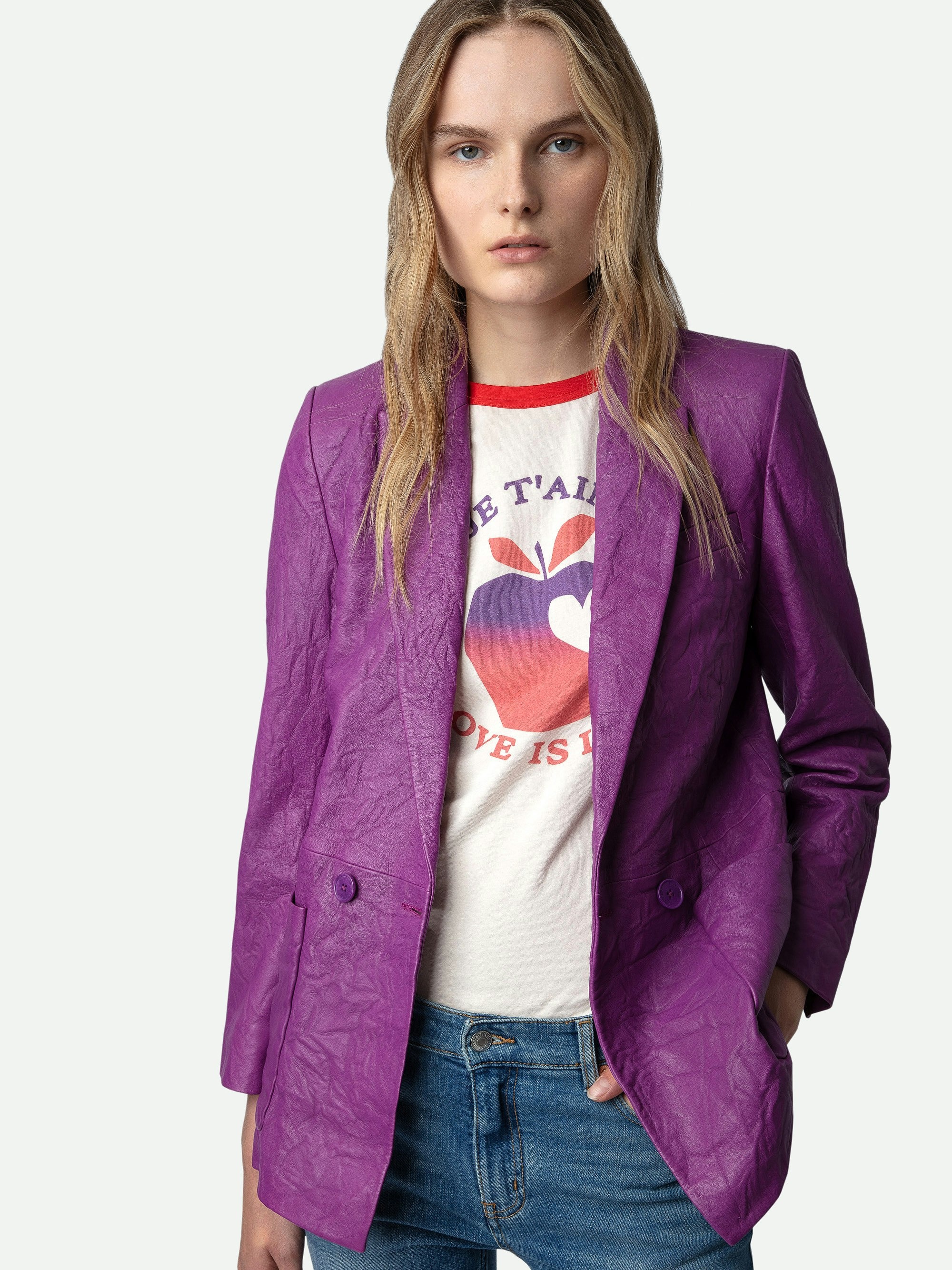 Visko Crinkled Leather Blazer - 7