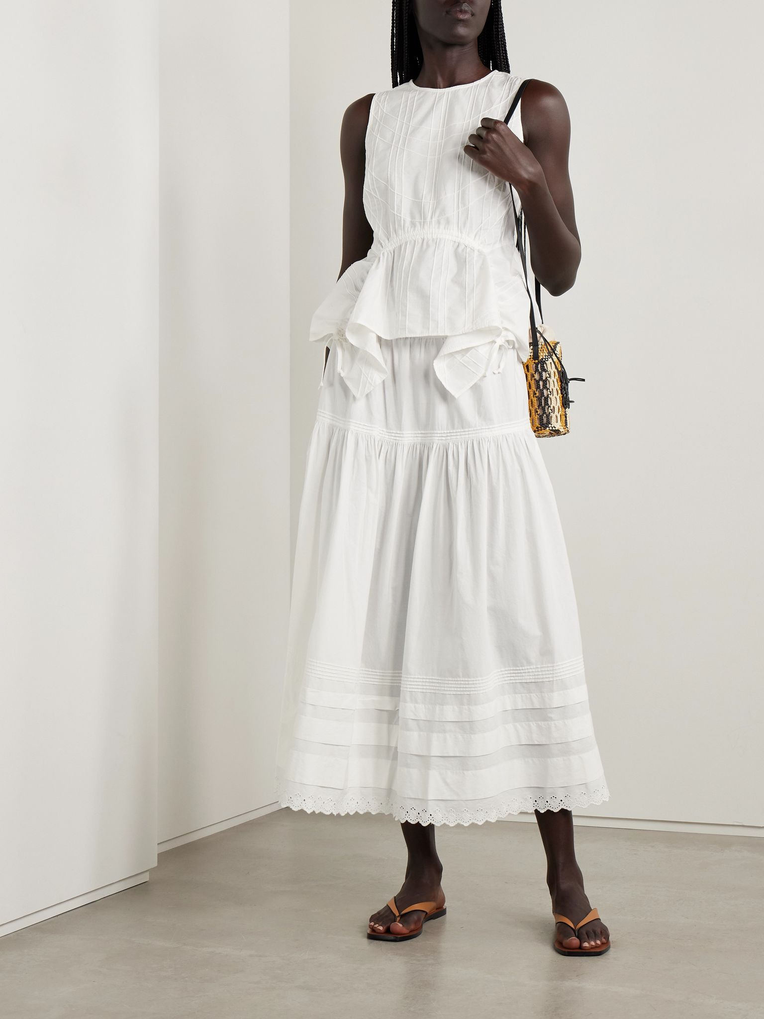 Camden ruched embroidered cotton-poplin peplum top White - 2