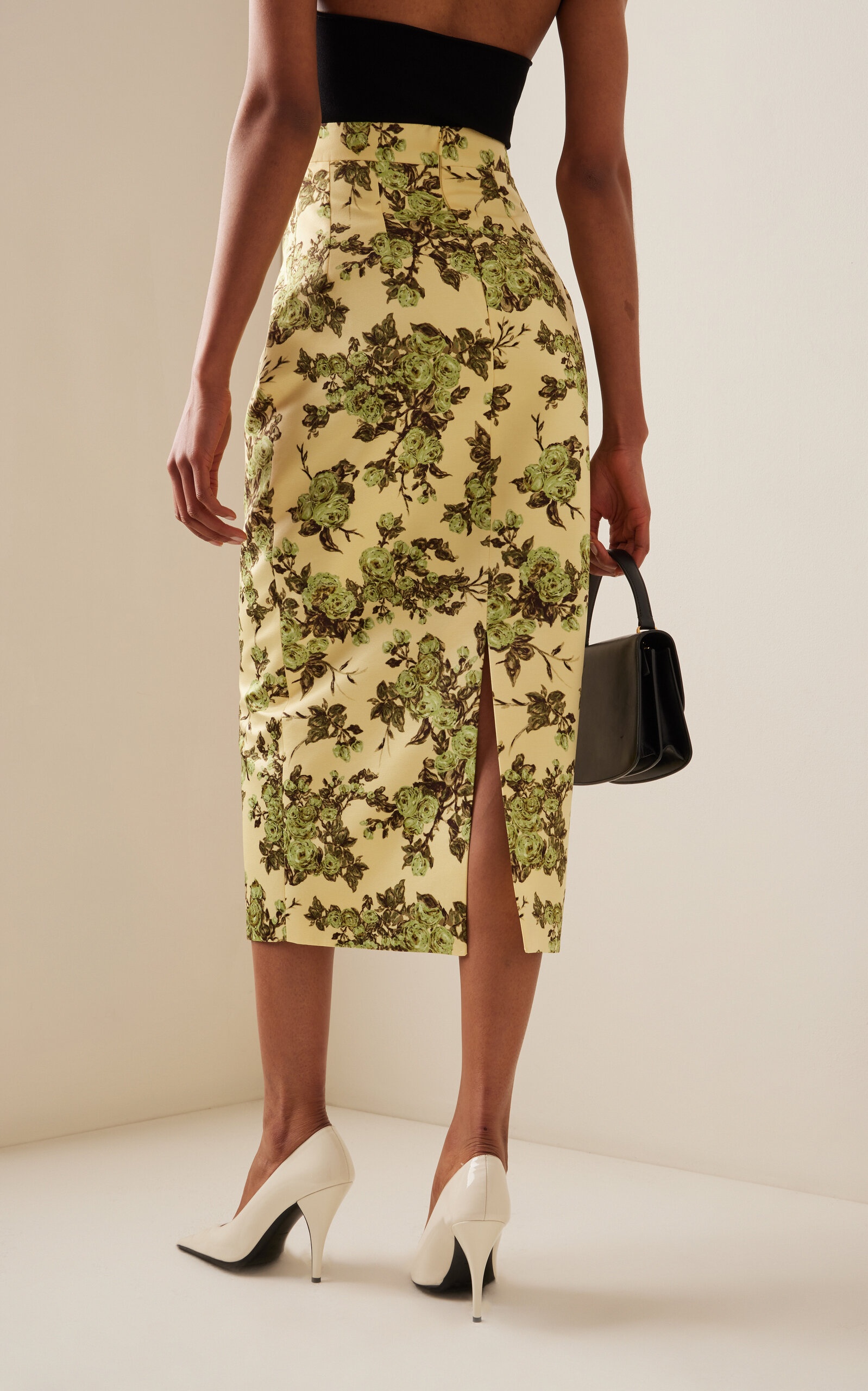 Lorelei Rose-Print Taffeta-Faille Skirt yellow - 4