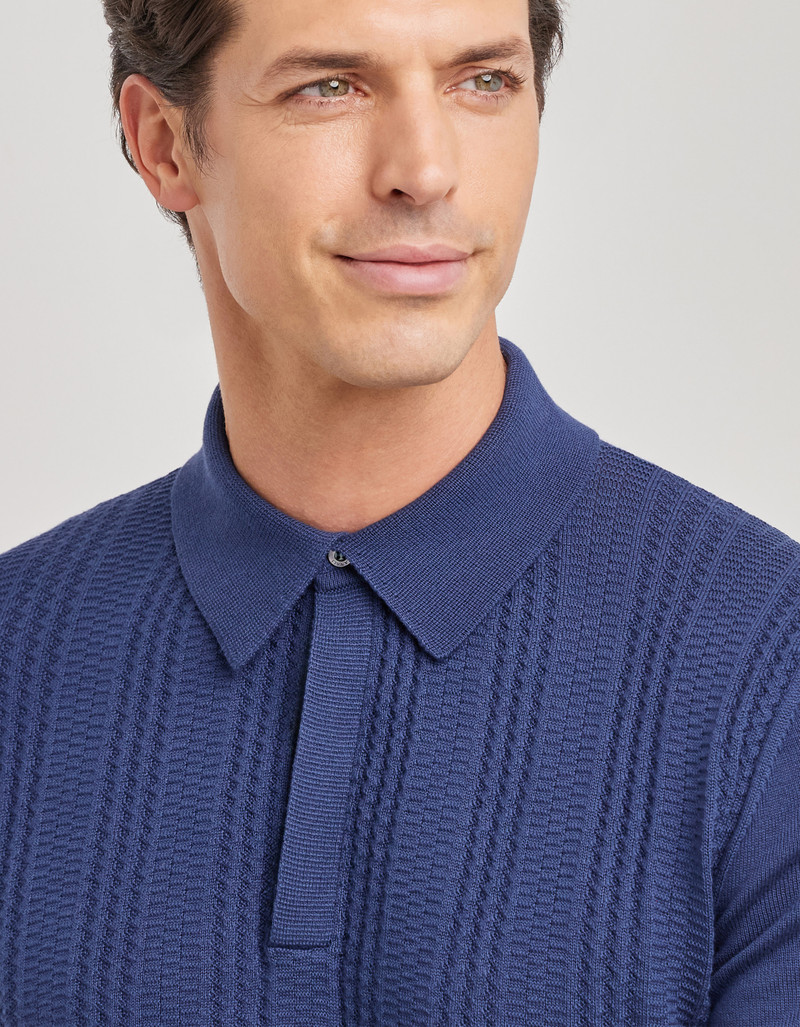 Canali SHORT-SLEEVED DENIM BLUE POLO SHIRT IN A COTTON AND MODAL BLEND WITH MICRO STRUCTURE outlook